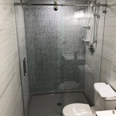 Bathroom with Sliding Barn Door Shower